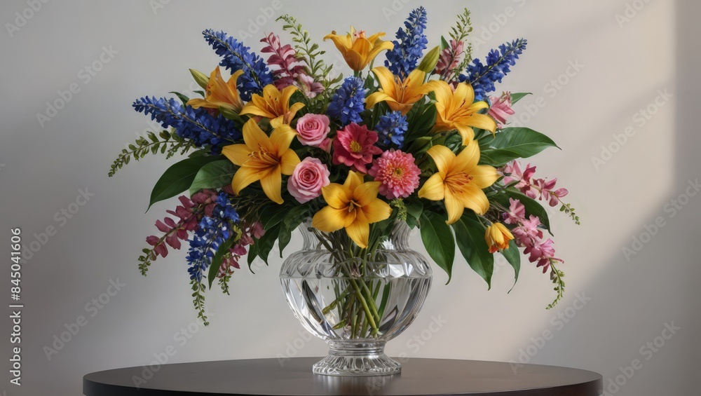 Colorful Flower Arrangement in a Crystal Vase. Colorful Flower Arrangement in a Crystal Vase.