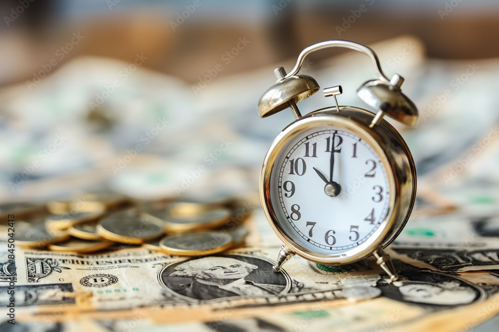 Time is money. The alarm clock is on many banknotes. Time is money. The alarm clock is on many banknotes.
