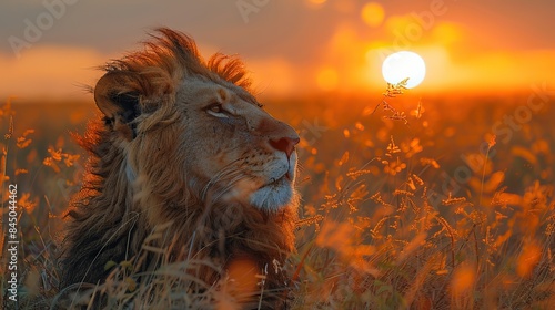 Amidst the sprawling savannah, a splendid lion stands tall, embodying unwavering strength and indomitable courage.