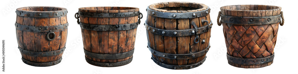 Old wooden bucket on transparent background png Old wooden bucket on transparent background png