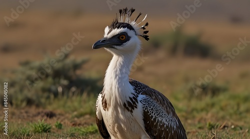 Male kori bustard Ardeotis kori displaying Ngorongoro ccrater.generative.ai photo