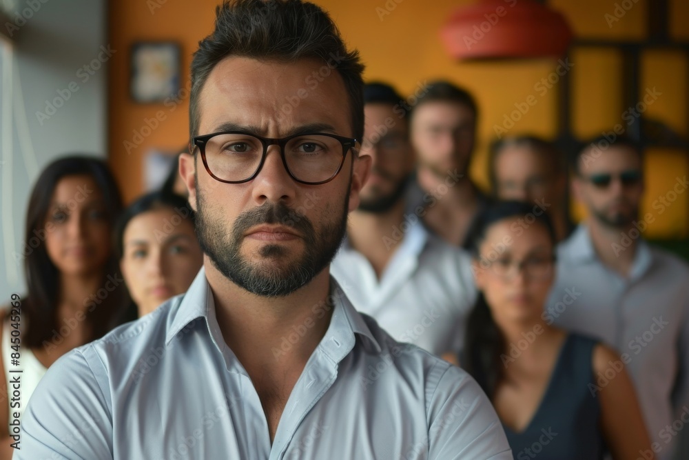 Portrait of a handsome bearded businessman with his team in the background Portrait of a handsome bearded businessman with his team in the background