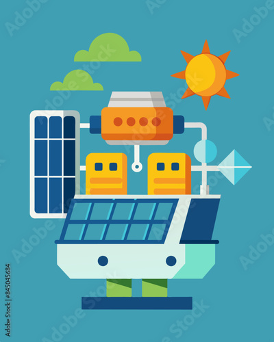 The sound of the ships engines is rep by the gentle hum of the solar panels emitting a soothing and environmentallyconscious tone.. Vector illustration
