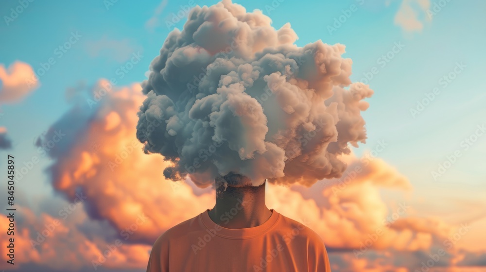 young man, fluffy cloud in the young man's head, confused thoughts generative ai young man, fluffy cloud in the young man's head, confused thoughts generative ai