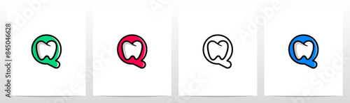 Cartoon Comic Style Tooth Dentist Letter Initial Logo Design Q