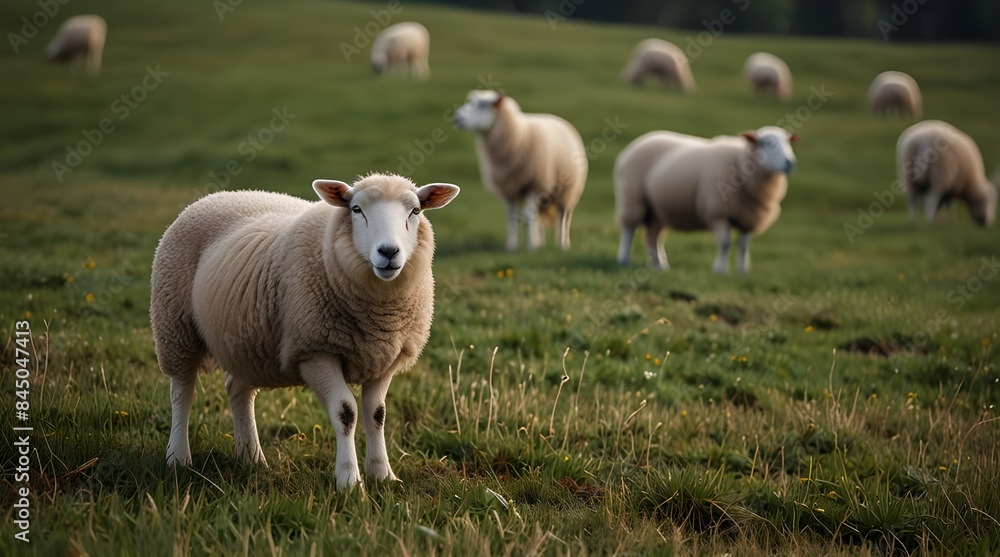Fototapeta premium Sheep on pasture.generative.ai