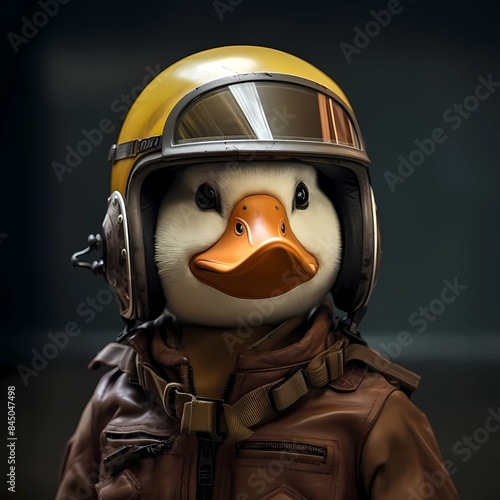 illustration of a cute duck wearing a helmet photo