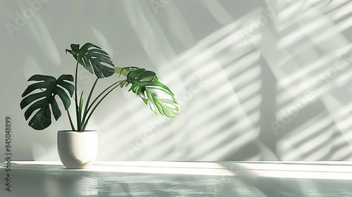 Tropical Plant with White Pot in Sunlit Room
