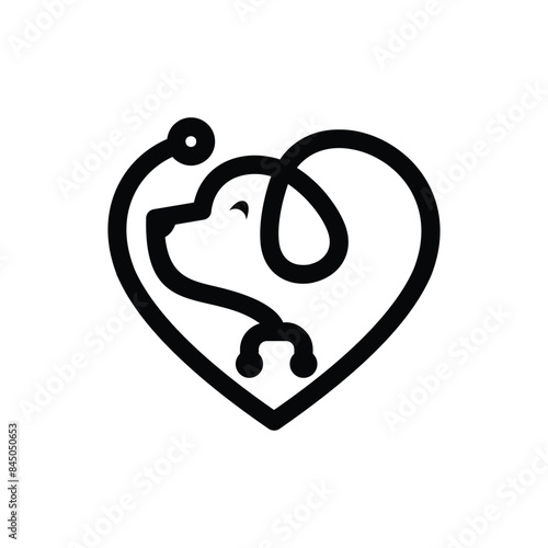 dog and love logo design. pet care stethoscope concept element vector template