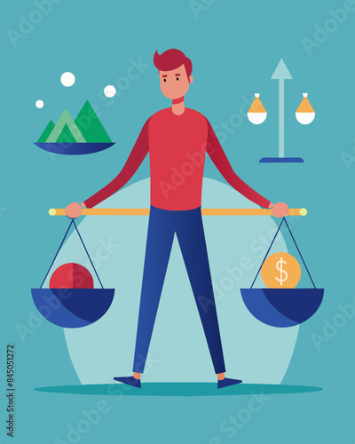 Someone allocating their investments between lowrisk and highrisk options to strike a balance between safety and potential gains.. Vector illustration