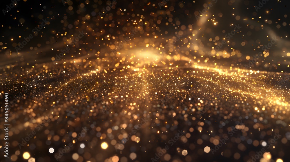 Abstract background shining golden floor ground particles stars dust. Futuristic glittering in space on black background. Abstract background shining golden floor ground particles stars dust. Futuristic glittering in space on black background.