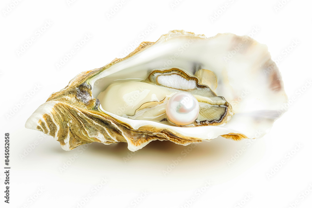 Open oyster with pearl isolated on white Open oyster with pearl isolated on white