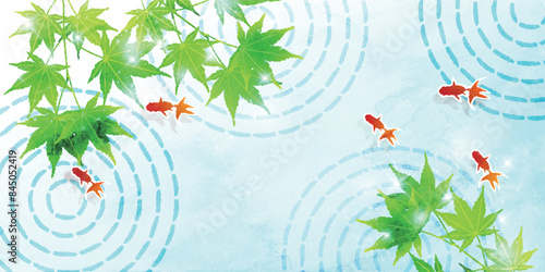 金魚　暑中見舞い　もみじ　背景	