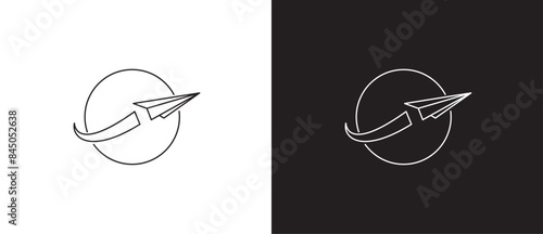 Simple fying paper airplane icon line. sending message icon, paper plane sign, Concept: way forward, start-up company, business, growth and message. Paper airplane icon on black and white background.