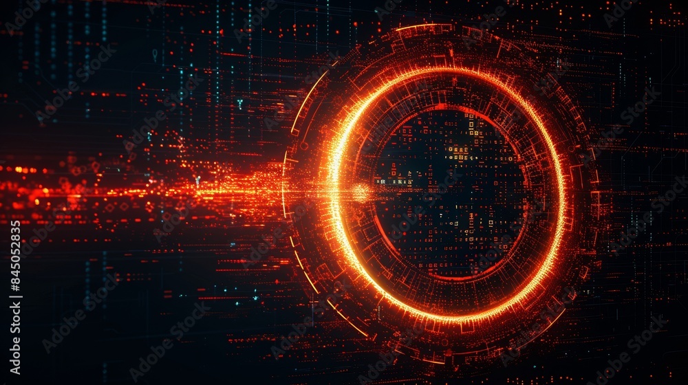 Obraz premium An abstract technology circle made with code in vibrant light on a black background.