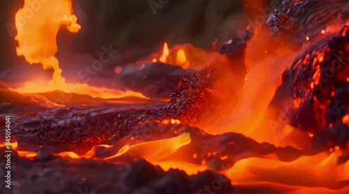 Molten Lava Animation. Glowing Bright Orange and Red Creating a Dramatic and Intense Atmosphere. Animated Dynamic and Intense Video. photo