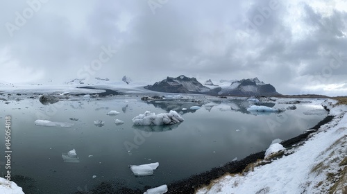 Jokulsarlon glacier lagoon under overcast skies