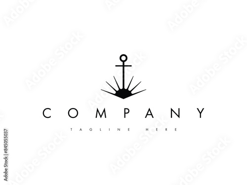 anchor with sunset or sunrise logo design