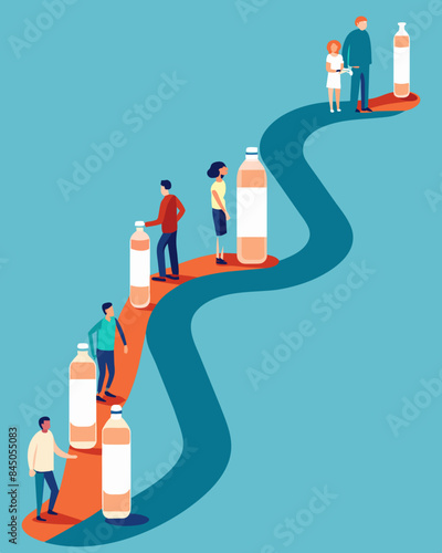 The line seemed to go on forever taunting those in need with the promise of sustenance just out of reach.. Vector illustration
