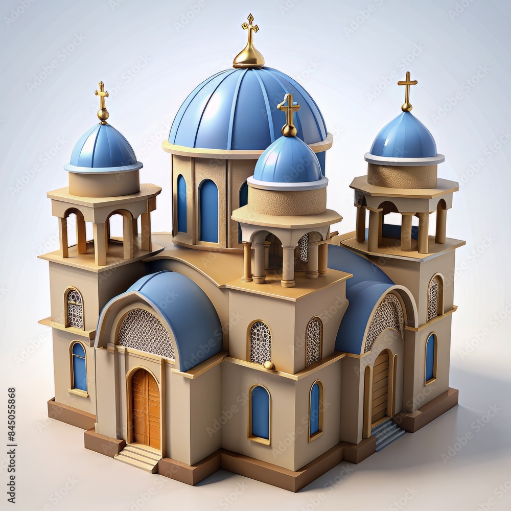 3D Render of a Coptic Orthodox church, on isolated white background, Generative AI