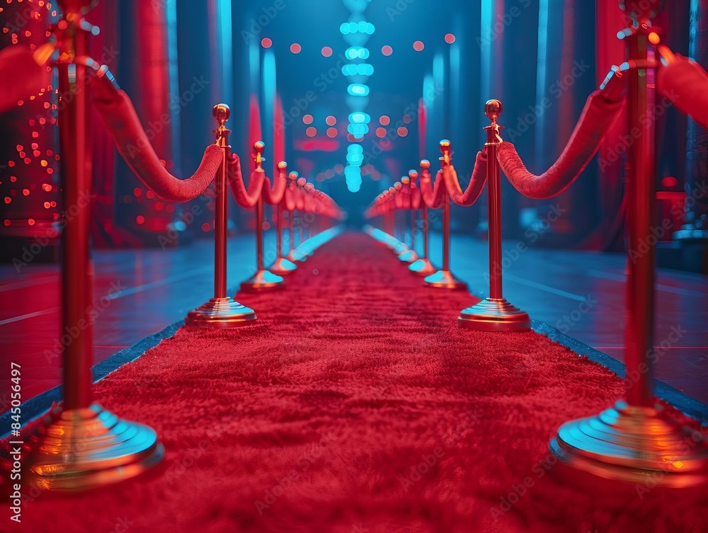 Elegant red carpet event setup with VIP ropes and luxurious lighting in ...