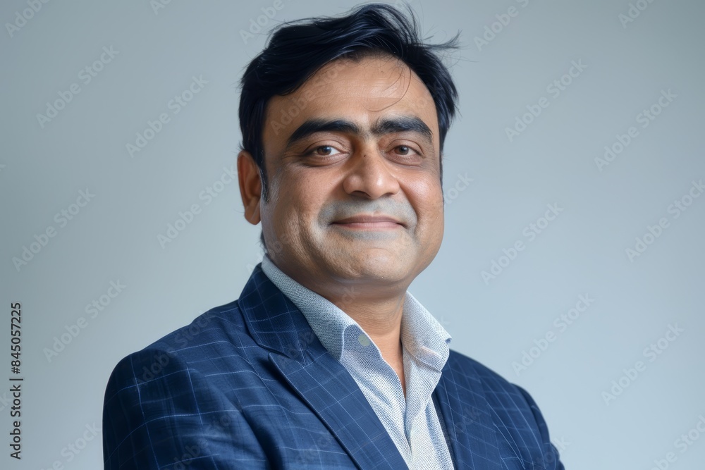 A portrait of a man wearing a blue suit and white shirt. He is looking at the camera with a smile A portrait of a man wearing a blue suit and white shirt. He is looking at the camera with a smile