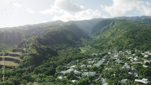 Aerial shot of Grand Bassin with Saint denis city in foreground in Reunion Island, France on a sunny day.