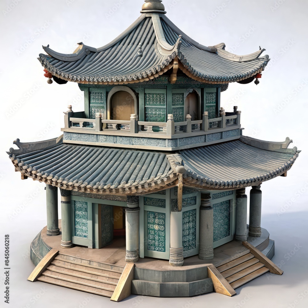 Naklejka premium 3D Render of a Taoist temple, on isolated white background, Generative AI