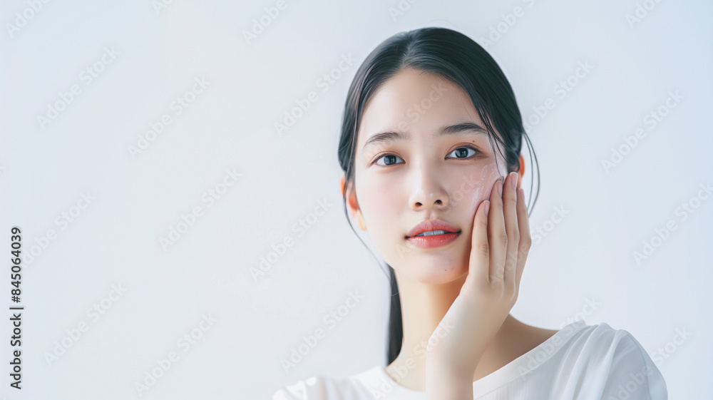 Beautiful young asian woman with clean fresh skin on white background, Face care, Facial treatment, Cosmetology, beauty and spa, Asian women portrait. Beautiful young asian woman with clean fresh skin on white background, Face care, Facial treatment, Cosmetology, beauty and spa, Asian women portrait.