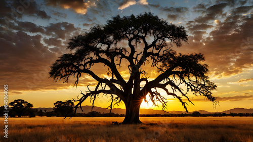 Mature trees are dying in the drought of tropical grasslands.