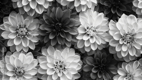 Close up photograph of monochrome flowers for wallpaper