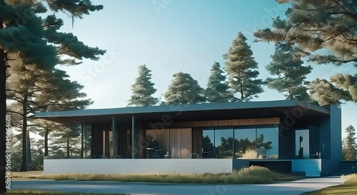 Wallpaper Mural front view of house and single pine tree in slow motion Torontodigital.ca