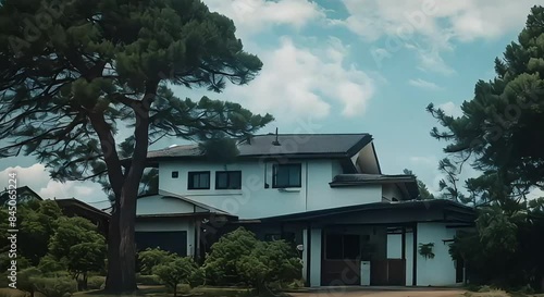 Wallpaper Mural front view of house and single pine tree in slow motion Torontodigital.ca