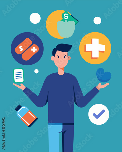 An individual with limited income is forced to choose between paying for necessary medication and basic living expenses.. Vector illustration
