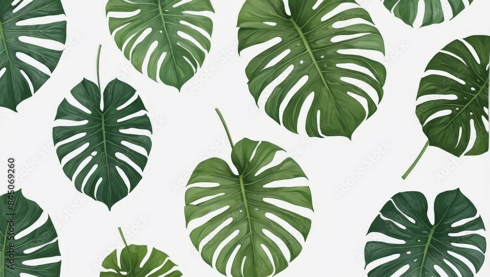 Fototapeta premium Tropical Monstera Leaves on White Background.