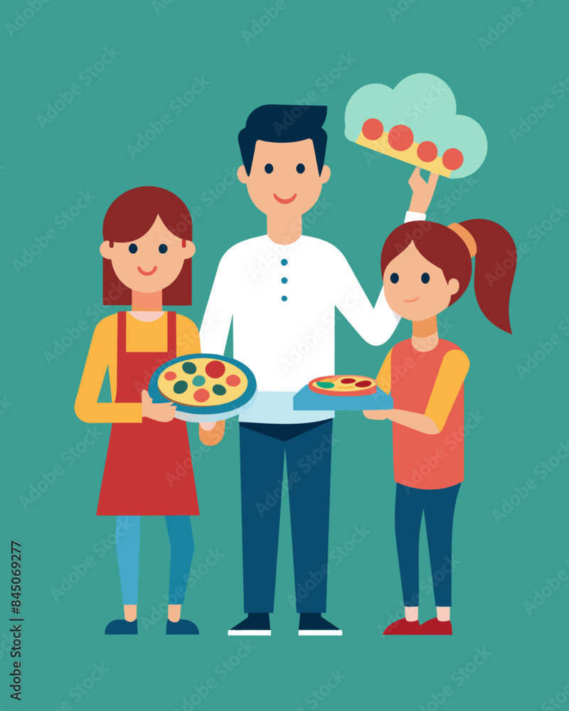 The family chooses to swap their weekly takeout night for a homemade pizza night to reduce their dining out expenses.. Vector illustration The family chooses to swap their weekly takeout night for a homemade pizza night to reduce their dining out expenses.. Vector illustration