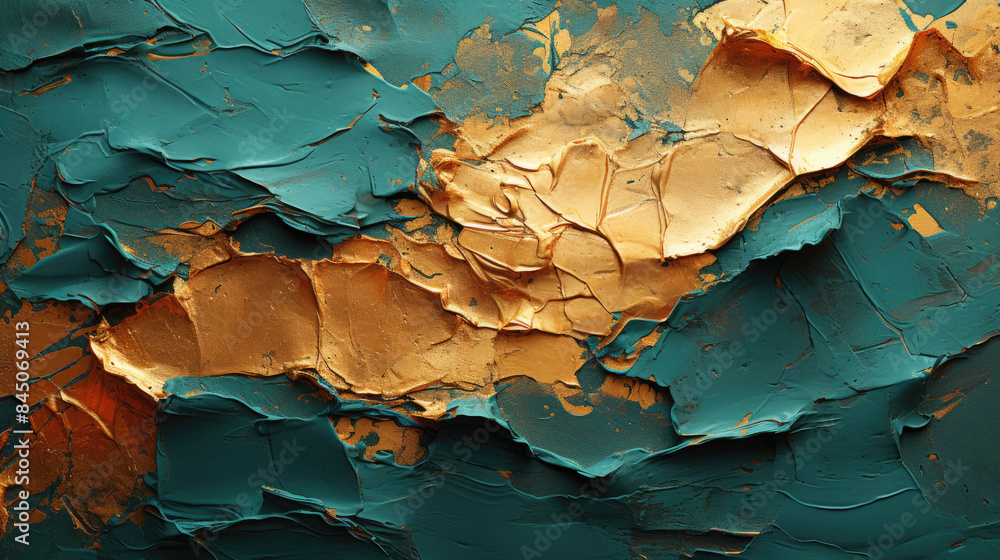 Naklejka premium Abstract Gold and Teal Painting