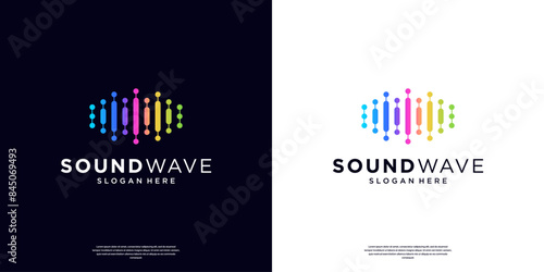 Colorful sound wave equalizer logo template. Abstract audio music, pulse, frequency and digital voice. Symbol music player logo elements.