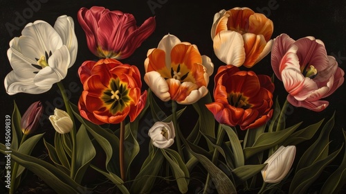 Blooming Triumph Tulips Negrita Annie Schilder Pallada and Paul Scherer photo