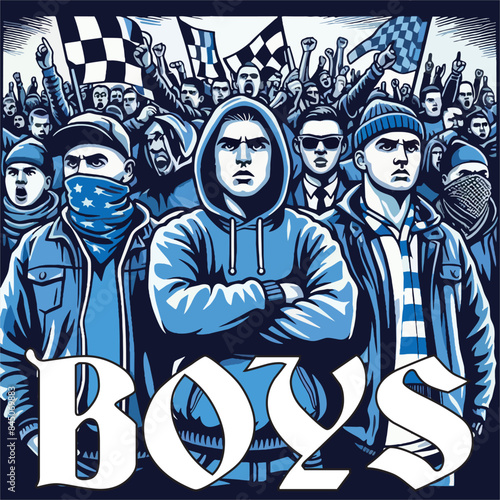 vector design of ultras and hooligan football supporters with expressions in favorite colors