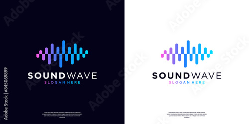 Abstract gradient blue equalizer logo template, Sound wave icon element, Technology symbol logo concept, Audio player music symbol.