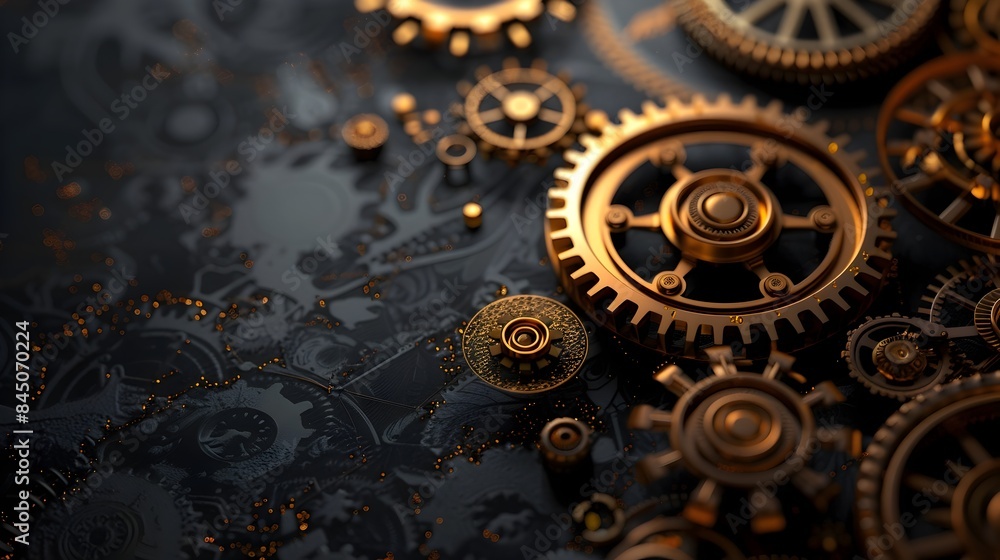 Intricate Brass Gears and Cogwheels in Steampunk Mechanical Design with Room for Text Intricate Brass Gears and Cogwheels in Steampunk Mechanical Design with Room for Text