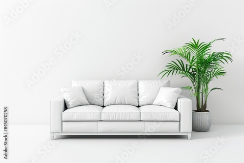 Minimalist Living Room with White Sofa and Palm Plant © maretaarining