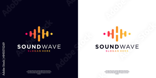 Sound wave logo vector template. Abstract music equalizer icon elements. Audio, pulse, frequency and digital voice concept design. photo