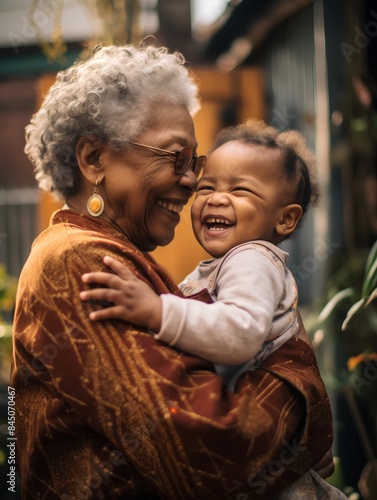 Portrait of a happy African American mother and her little daughter. photo