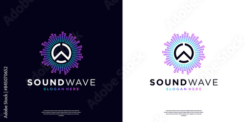 Letter W with circular sound wave logo template. Music wave icons vector, equalizers, radials in spectrum design concept.