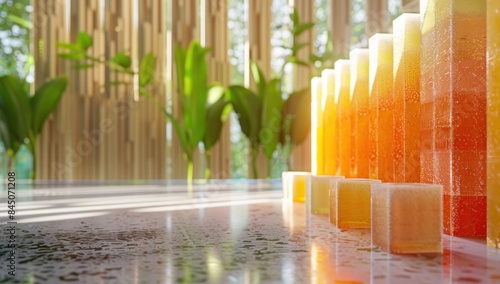 lluminate the impact of sustainability practices with a vibrant 3D bar graph, textured with eco-friendly materials and bathed in natural light photo