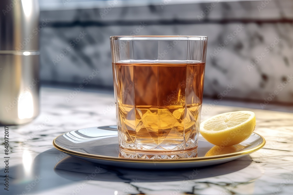 A cup of tea on a marble countertop
A cup of tea on a marble countertop