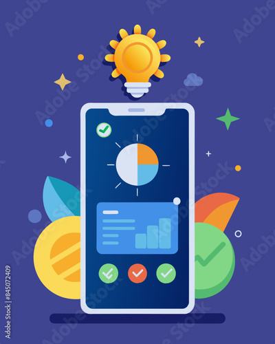 Users can set goals for their solar energy usage and track their progress over time celebrating milestones and achievements through the app.. Vector illustration