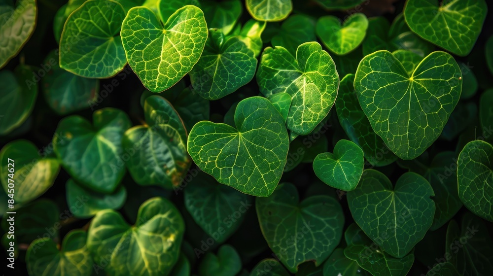 Leaves that are heart shaped and green in color Leaves that are heart shaped and green in color